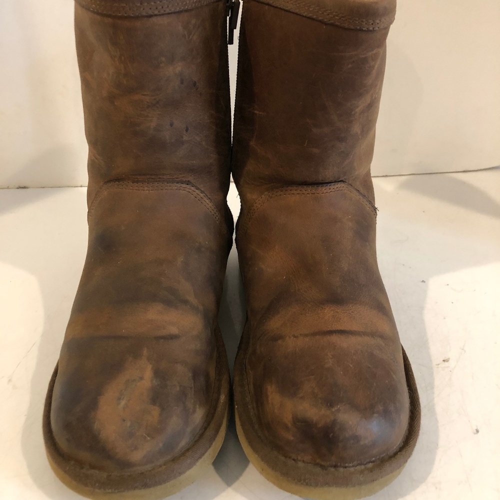 UGG LEATHER SHERPA FLEECE LINED MID BOOTS WOMENS 7